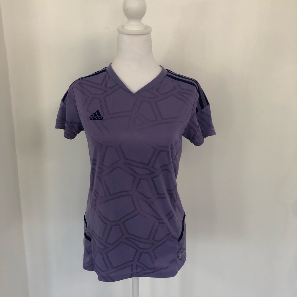 ADIDAS AEROREADY Women Purple V-Neck Short Sleeve Athletic T-Shirt Sz XS